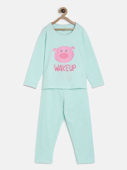 mackly - Wake Up Sea Green Printed Top With Pyjama (Set of 2)