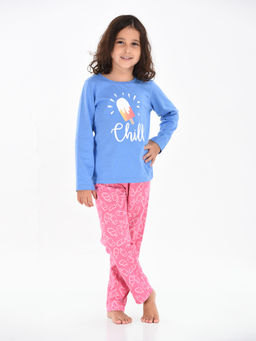 mackly - Chill Blue & Pink Printed Top With Pyjama (Set of 2)