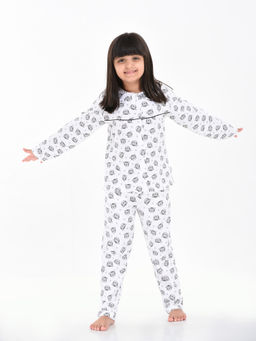 mackly - Tiger Face White & Grey Printed Top With Pyjama (Set of 2)