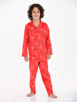 mackly - Woof Red Printed Top With Pyjama (Set of 2)