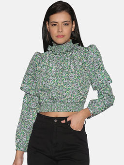 IS.U - Green Floral Smocked Top