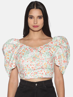 IS.U - White Floral Wrap Crop Top