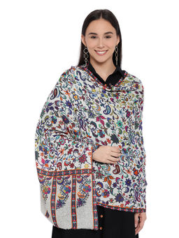 Pashmoda - White Pure Wool Digital Print Stole