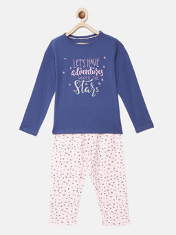 mackly - Girls Navy Blue Printed Pyjama (set Of 2) ( 2-3 Years )