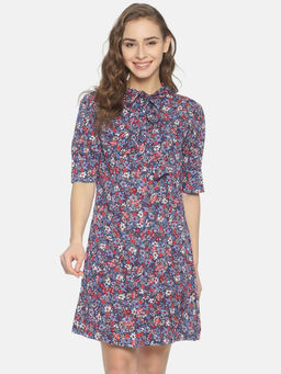 IS.U - Navy Puff Sleeve Shirt Dress