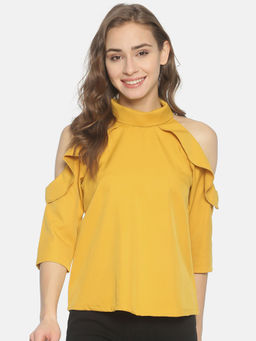 IS.U - Mustard Cold Shoulder Top