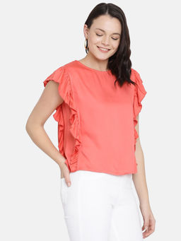 IS.U - Coral Sleeveless Frill Top