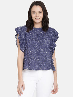 IS.U - Navy Sleeveless Frill Top