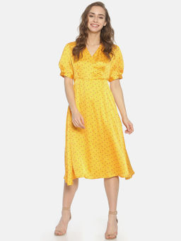 IS.U - Yellow Wrap Neck Midi Dress