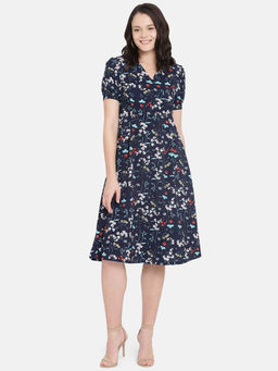 IS.U - Navy Round Neck Midi Dress