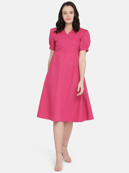 IS.U - Pink Wrap Neck Dress