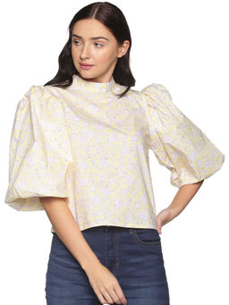 IS.U - Yellow Floral Puff Sleeve Top