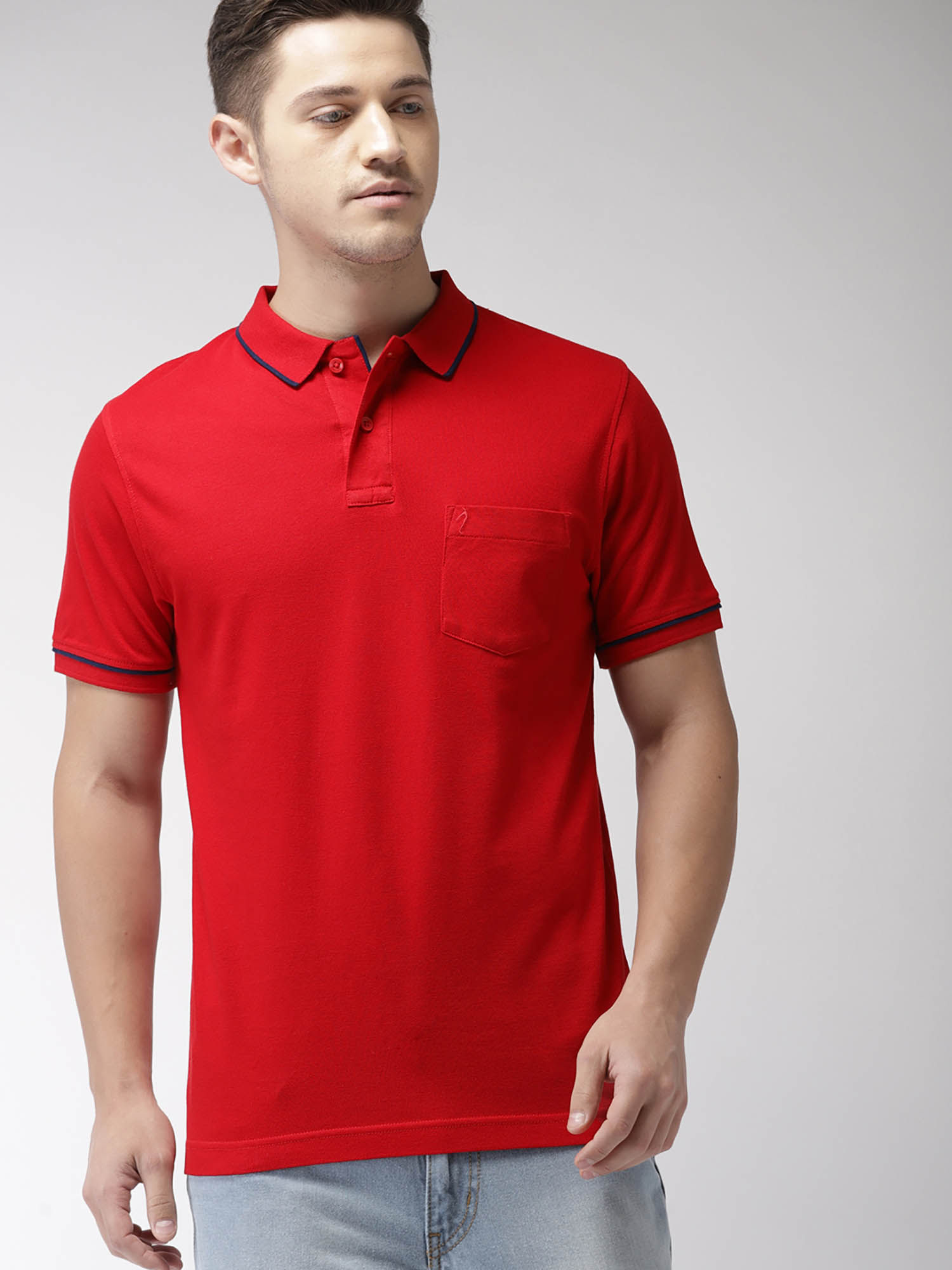 Indian Terrain Red Solid Polo T-Shirt 