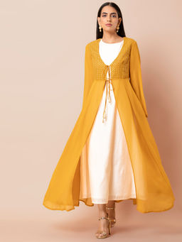 Indya - White Dress With Mustard Sequin Shrug (Set of 2)