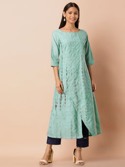 Indya - Sea Green Mirror Tie Dye Chanderi Kurta