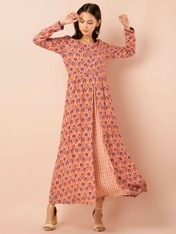 Indya - Peach Floral Double Layer Maxi Dress