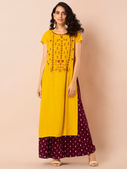 Indya - Yellow Embroidered Double Layered Tunic