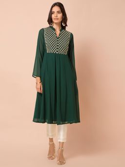 Indya - Green Embroidered Yoke Anarkali Tunic