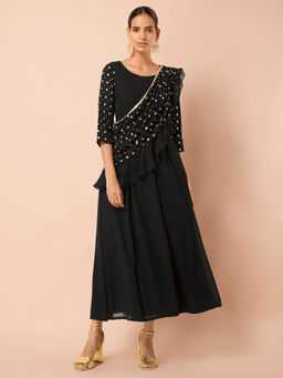 Indya - Black Mirror Ruffle Dupatta Maxi Tunic