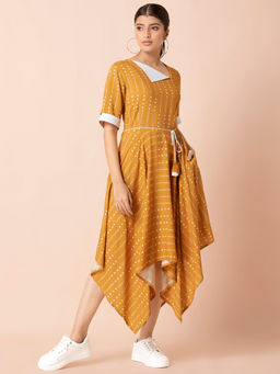 Indya - Mustard Geo Handkerchief Hem Kurta