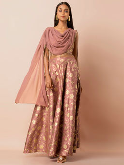 Indya - Dusty Rose Gold Foil Blouse With Attached Dupatta