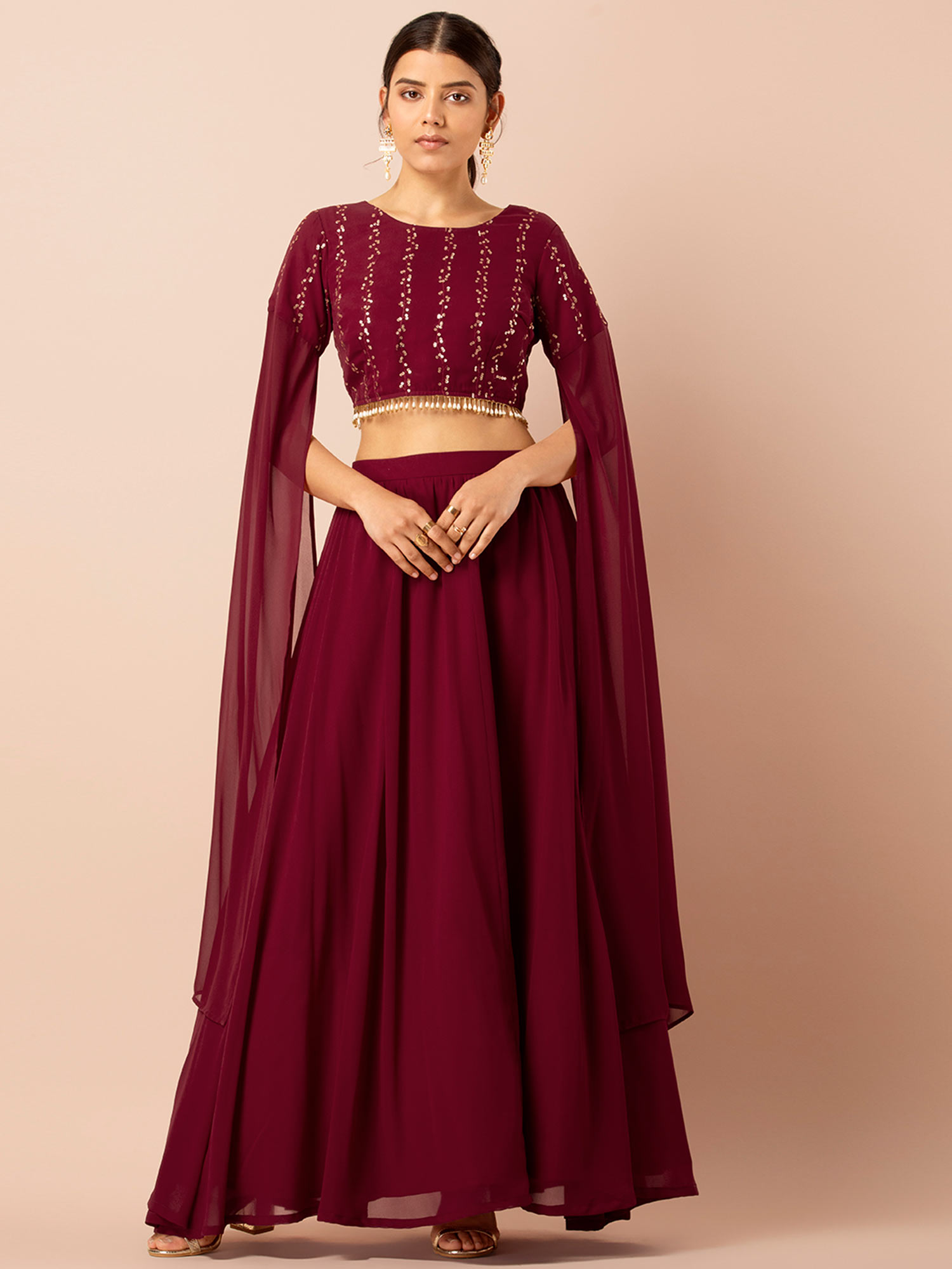Buy Indya Maroon Embroidered Extra Long 