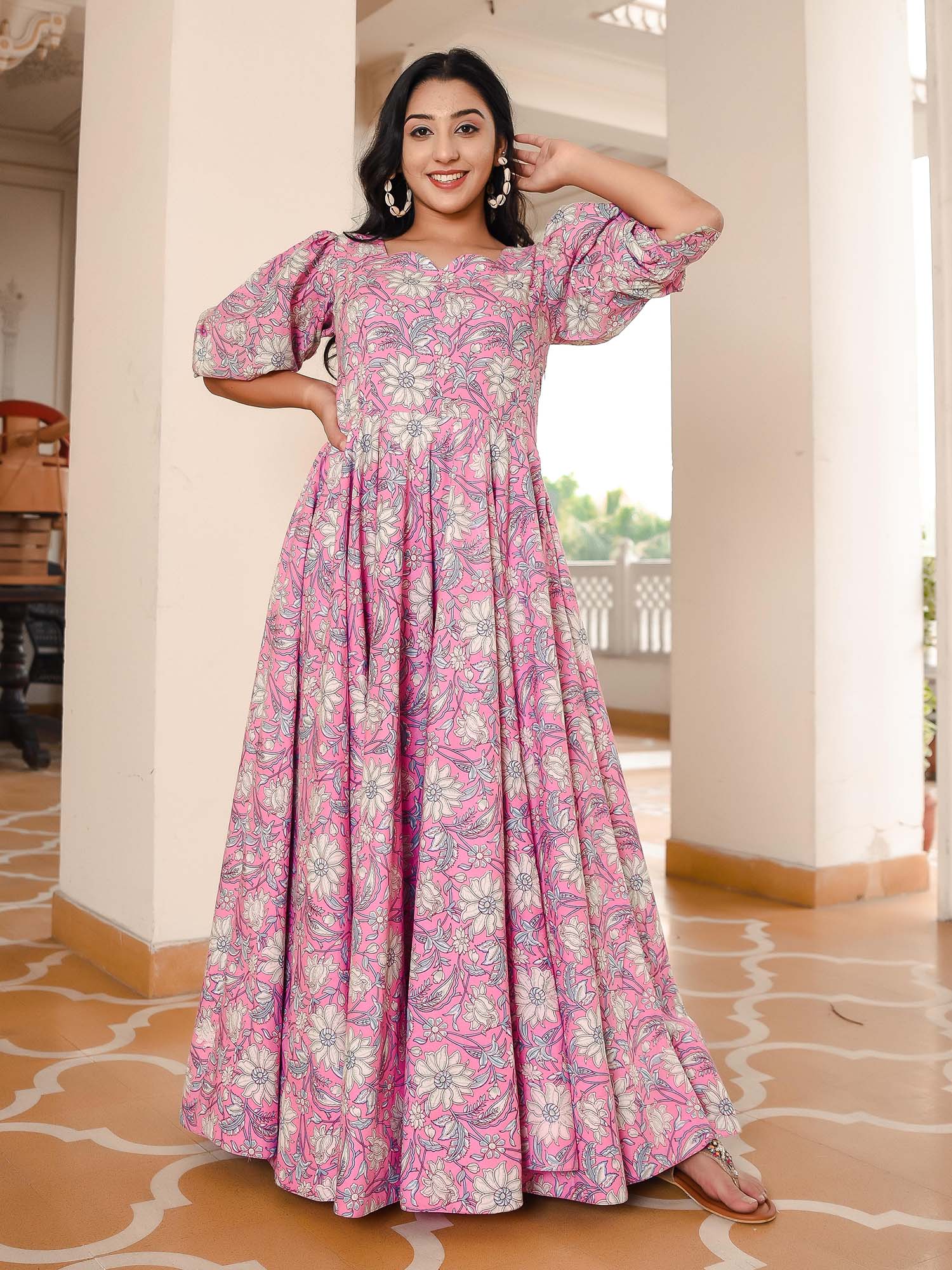 Buy Indian Virasat Bubblegum Pink Floral Dress Online