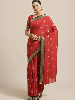 Sareemall - Red Poly Georgette Saree With Unstitched Blouse