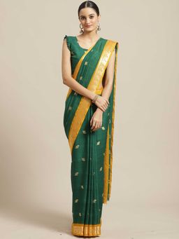 Sareemall - Green Poly Georgette Saree With Unstitched Blouse