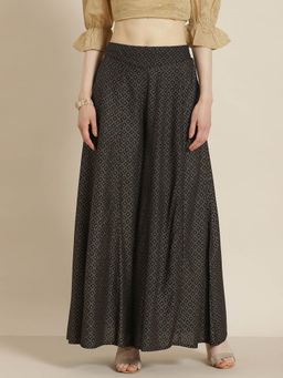 Juniper - Black Floral Printed Georgette Embellished Pre-Draped Saree Style Dress with Thread Work Embroidery