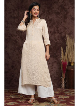 Juniper - Ivory Ethnic Motif Printed Rayon Jacquard Kurta