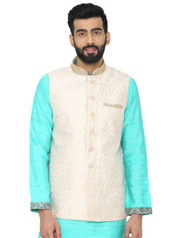 Manyavar - Off White Cream Silk Blend Nehru Jacket