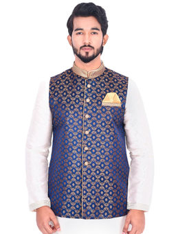 Manyavar - Blue Silk Blend Nehru Jacket