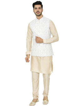 Manyavar - Cream Printed Nehru Jacket