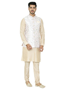 Manyavar - Cream Printed Nehru Jacket