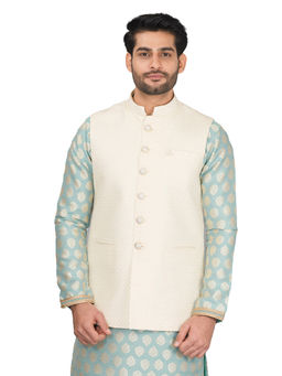 Manyavar - Off White Silk Blend Nehru Jacket