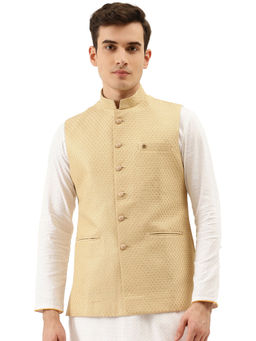 Manyavar - Fawn Silk Blend Nehru Jacket