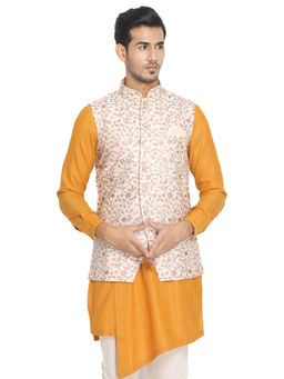 Manyavar - Off White / Cream Art Silk Nehru Jacket