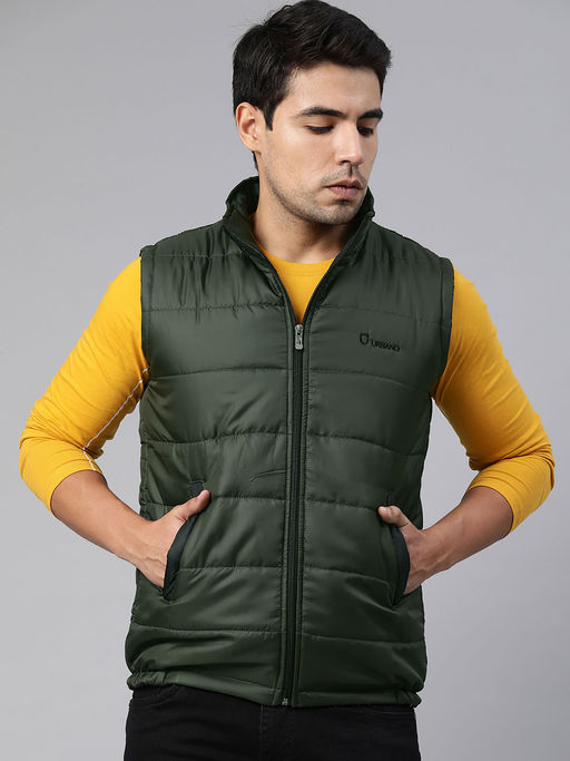 Buy Urbano Fashion Men's Olive Green Puffer Sleeveless Zippered