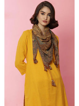 Biba - Mustard Viscose Printed Scarf