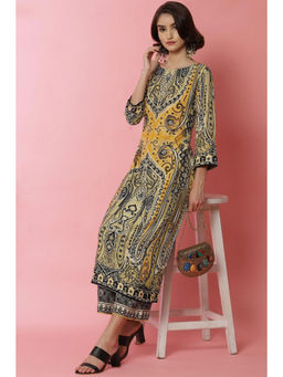 Biba - Mustard Rayon Straight Kurta (Set of 2)