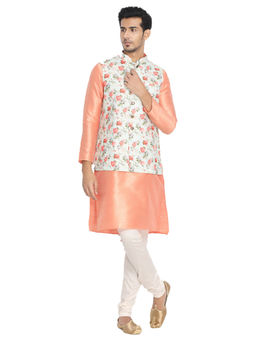 Manyavar - Orange Blended Viscose/Art Silk Kurta Jacket Churidar (Set of 3)