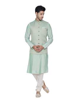 Manyavar - Green Solid Kurta Jacket with Churidar (Set of 3)