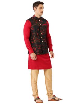 Manyavar - Men's Blue Kurta with Jacket and Churidar (Set of 3)