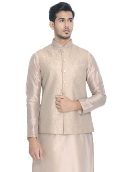 Manyavar - Silk Blend Biscuit Kurta Jacket Churidar (Set of 3)