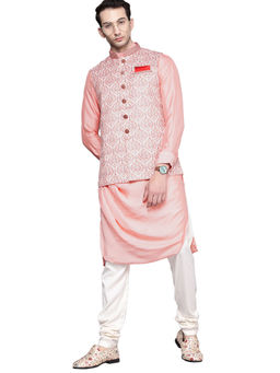 Manyavar - Gajaree Art Silk Printed Kurta Jacket Churidar (Set of 3)