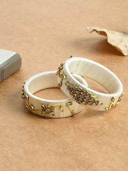 Silvermerc Designs - Gold Plated Kundan Studded Jaipuri Bangles For Women (Pack of 2)