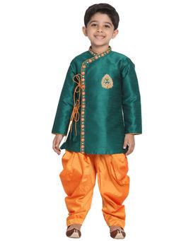 Vastramay - Boys Bottle Green Kurta and Dhoti Set (Set of 2)