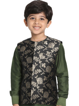 Vastramay - Boys Black and Zari Gold Nehru Jacket