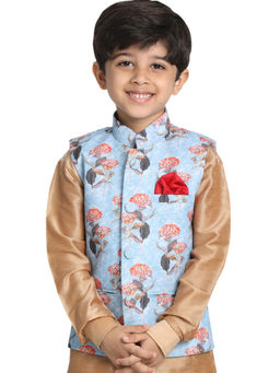 Vastramay - Boys Sky Blue and Multicolour Nehru Jacket